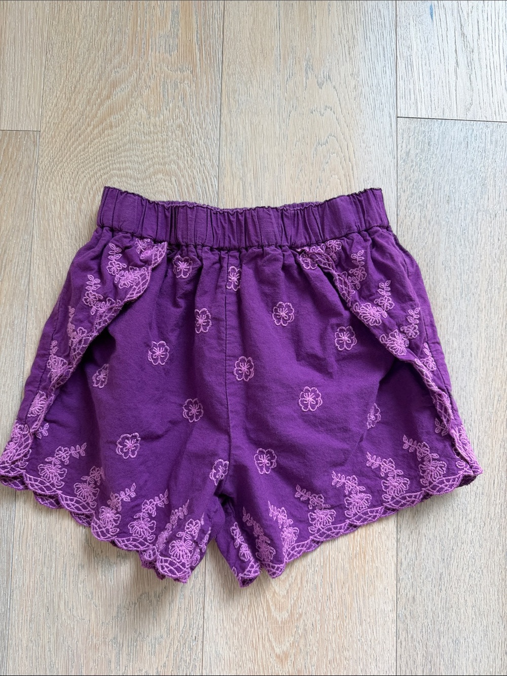 Peek Purple Floral Embroidered Girls Shorts